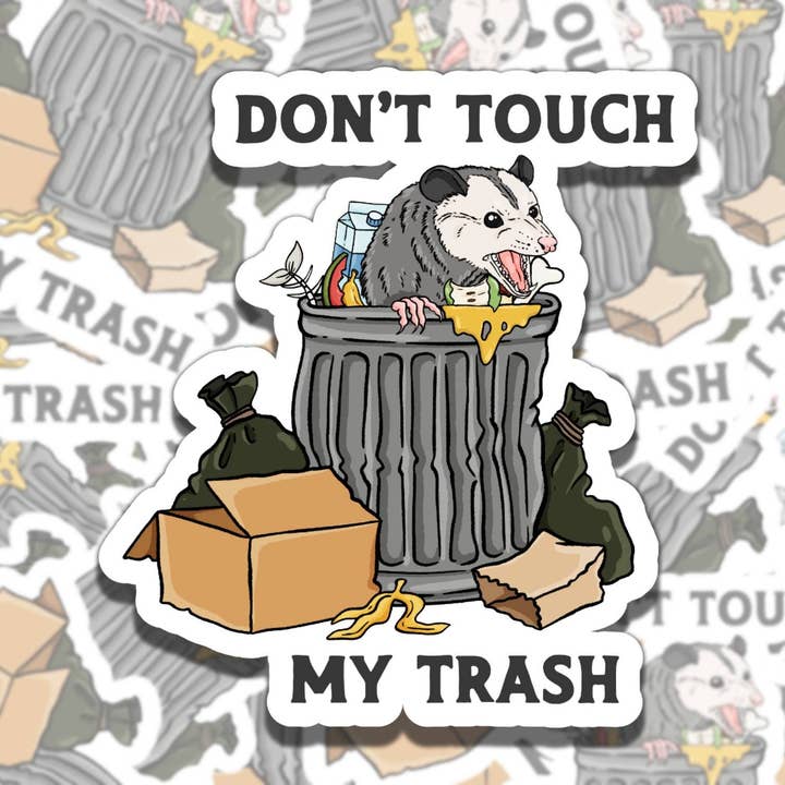 Colorful Opossum Vinyl Sticker - Dont Touch My Trash Design for wholesale by Sticky Sadness Designs