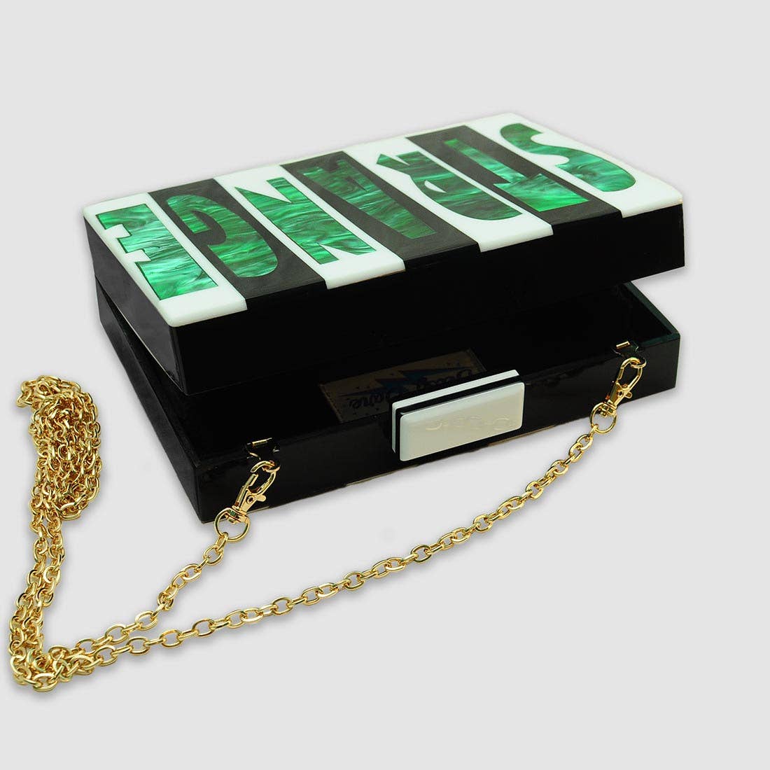 Betsy Dare - Wholesale Clutch Bag - Women's - Strange and Unusual Black/White Striped Acrylic Cyndi Clutch4