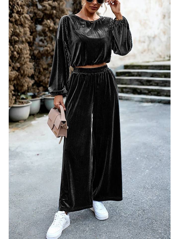 Miss Sparkling - Wholesale Top & Pant Set (NOT Loungewear) - Women's - Ribbed velvet two piece pant set