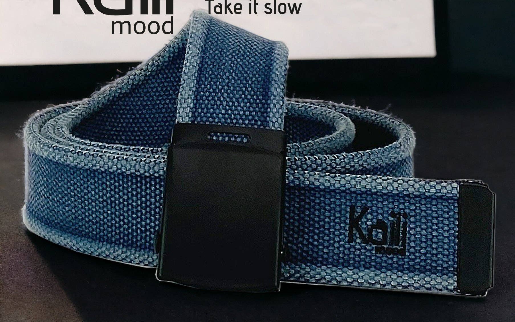 Kaili mood / RENATO BORZATTA - Italy since 1978 - - Wholesale Belt - Women's - K4010DB | Stone Washed Canvas Belt Col. Blue with Matte Black Buckle. Dimensions: cm 125 x 4 x 0.5 One Size - Adjustable. Packaging: Rigid Gift Box base/lid4