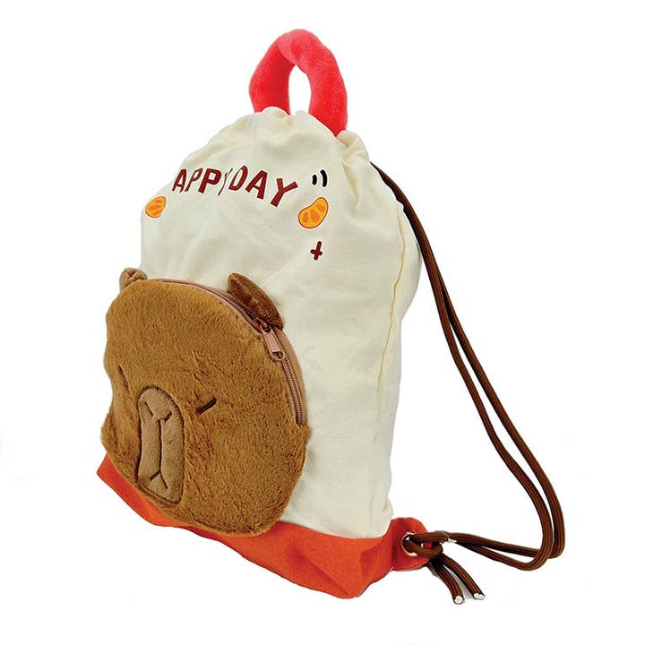 COMECO INC - Wholesale Backpack – Women's - Happy Day Capybara Draw String Backpack in Canvas3