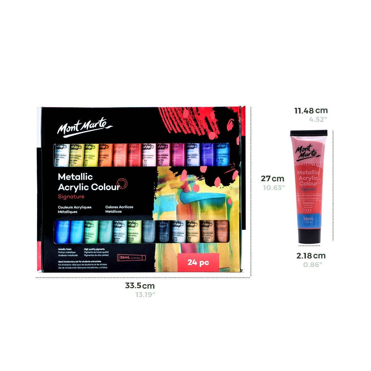 Mont Marte Usa, Inc. - Wholesale Paint Set - Metallic Acrylic Color Paint Set Signature 24pcx36ml (1.2oz)3
