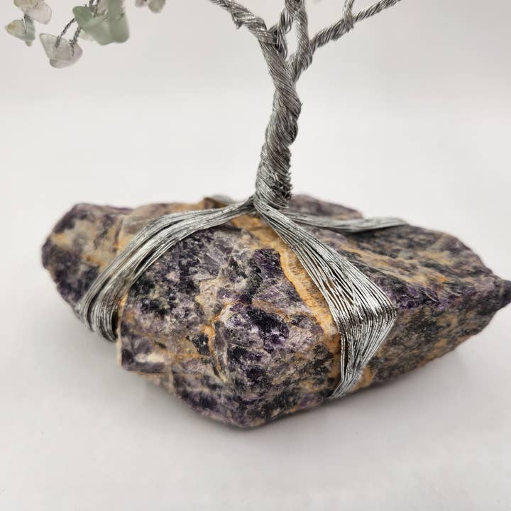 Meraki Gemstones - Wholesale Spiritual Stone/Crystal - Gemstone Tree-Rainbow Fluorite w/Amethyst Base Silver Wire2