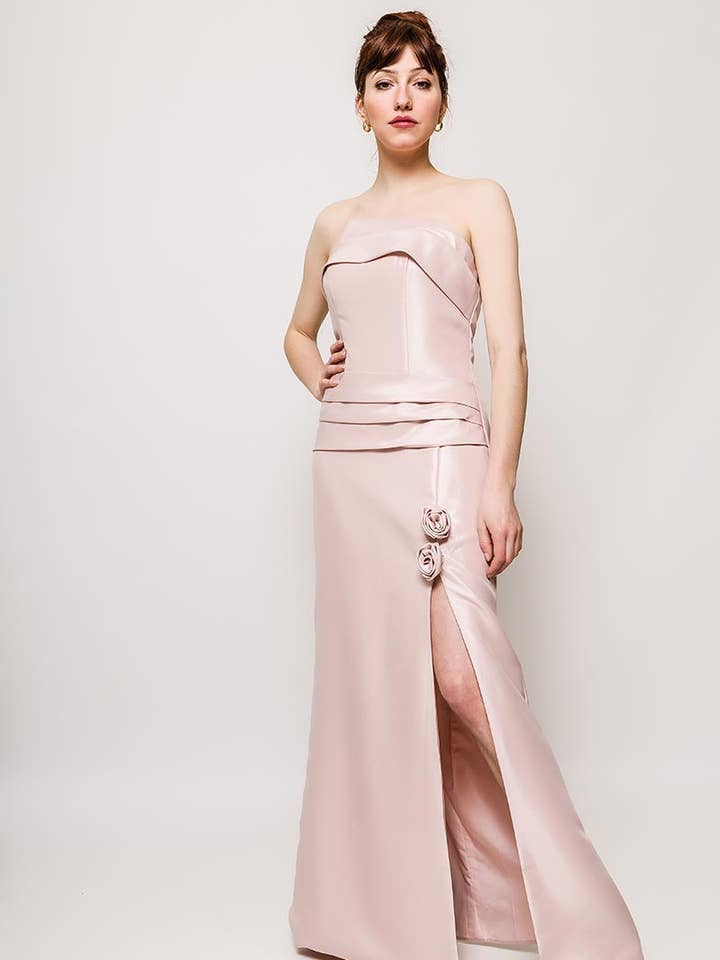 Nude Pink Floral Slit Maxi Dress for wholesale by Les Voiliers