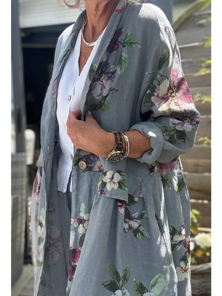 LINEN & COTTON HOUSE – Großhandel Jacke – Damen – Jacke 1142 aus Leinen mit Blumenmuster und Taschen20