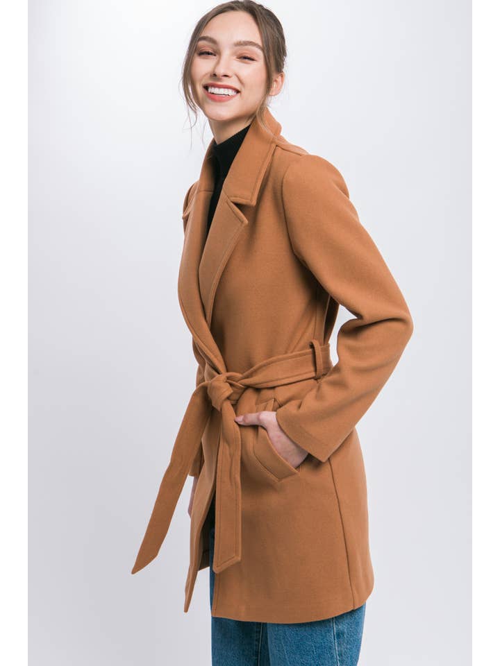 42POPS - Wholesale Coat - Women's - ...SI-26933 Lapel Collared Trench Coat with Waist Tie3
