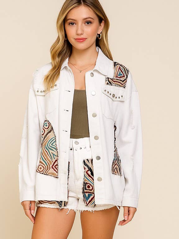 Tribal Patch Oversized Denim Jacket 2 for wholesale by TIMING