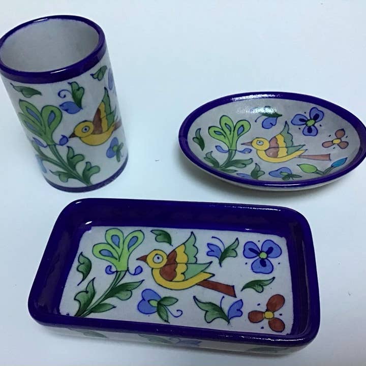 natural habitat - Wholesale Bath Soap Dish - Pottery Soap Dish Rect Chirpy Bird