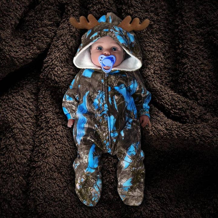 Camouflage Fleece Jumpsuit Romper Blue "Huntsie" for wholesale by YOU HAD ME AT CAMO
