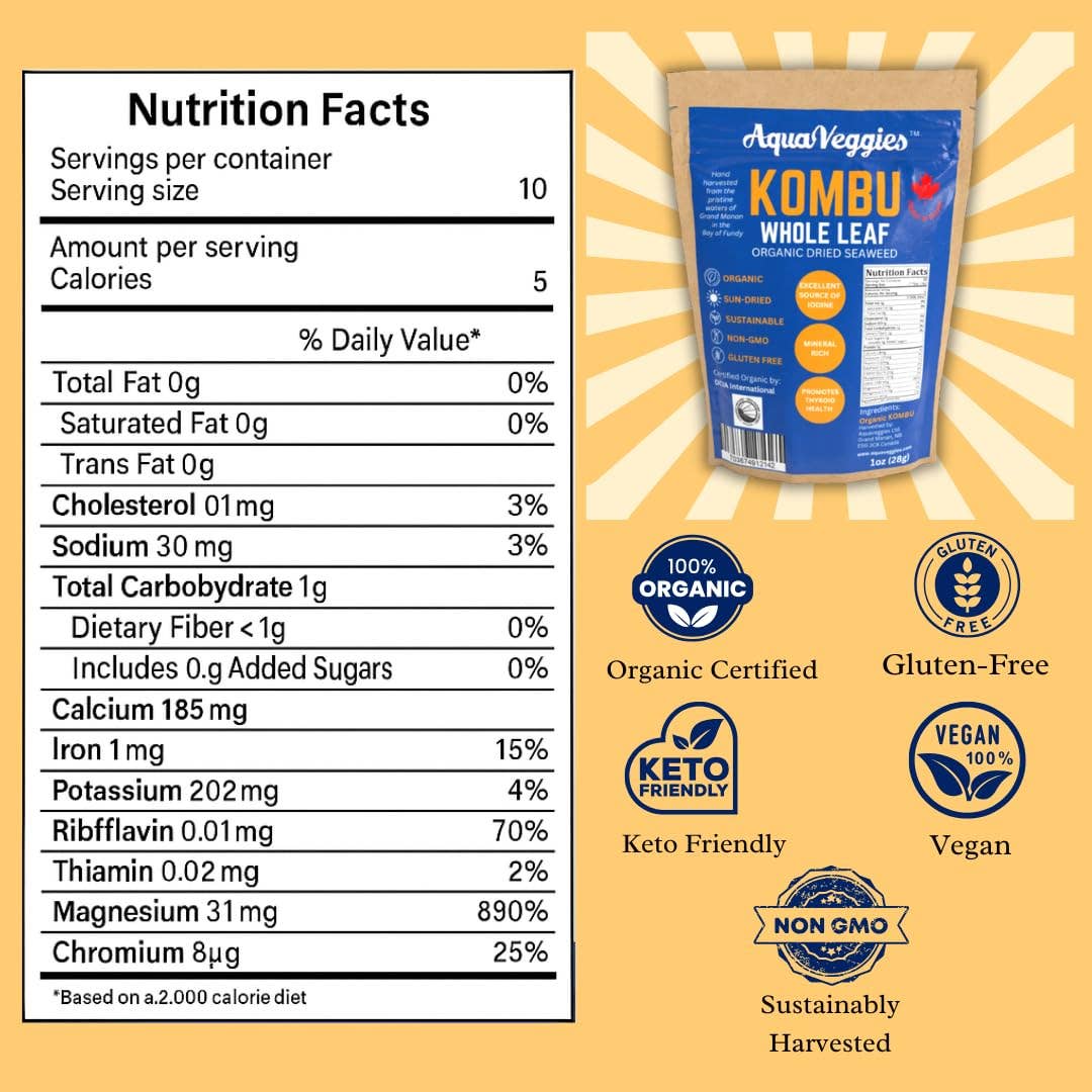 Aqua Veggies (Canada Shop) - Wholesale Dried/Dehydrated Vegetables - Organic Whole Leaf Kombu (1oz)2