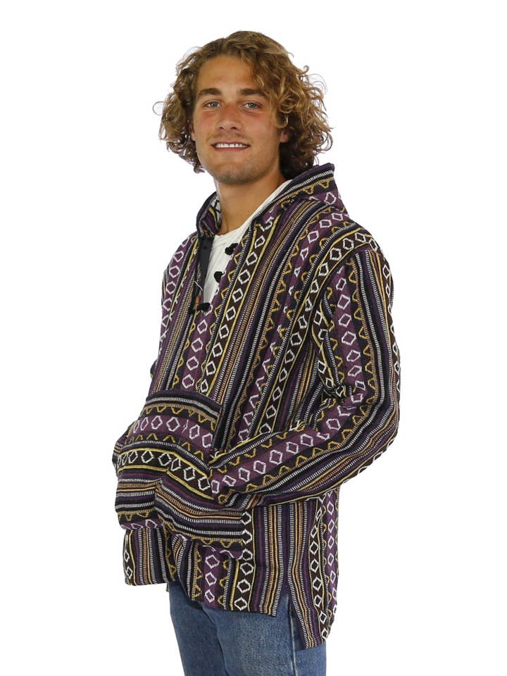 Sunshine Joy – Großhandel Hoodie – Unisex – Gewebter Kapuzenpullover im Baja-Stil Lila/Gold2