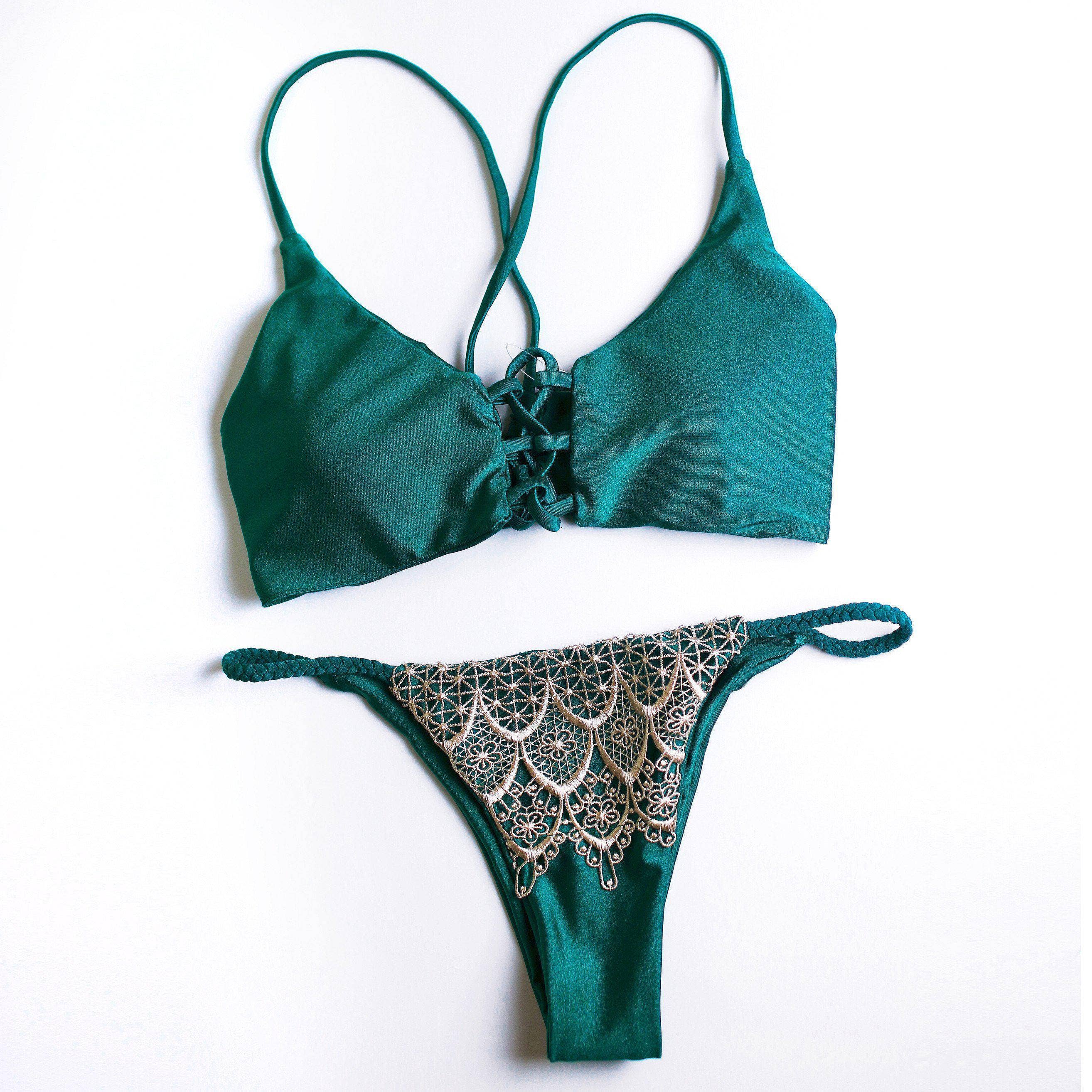 Sequin Sand - Wholesale Two Piece Swimsuit - Women's - Belize Lace Emerald Bikini Set1