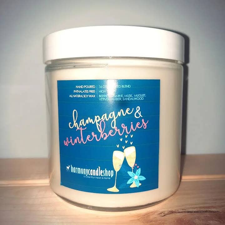 Champagne & Winterberries handmade 16 oz. soy candle for wholesale by Deer Run Heart and Home
