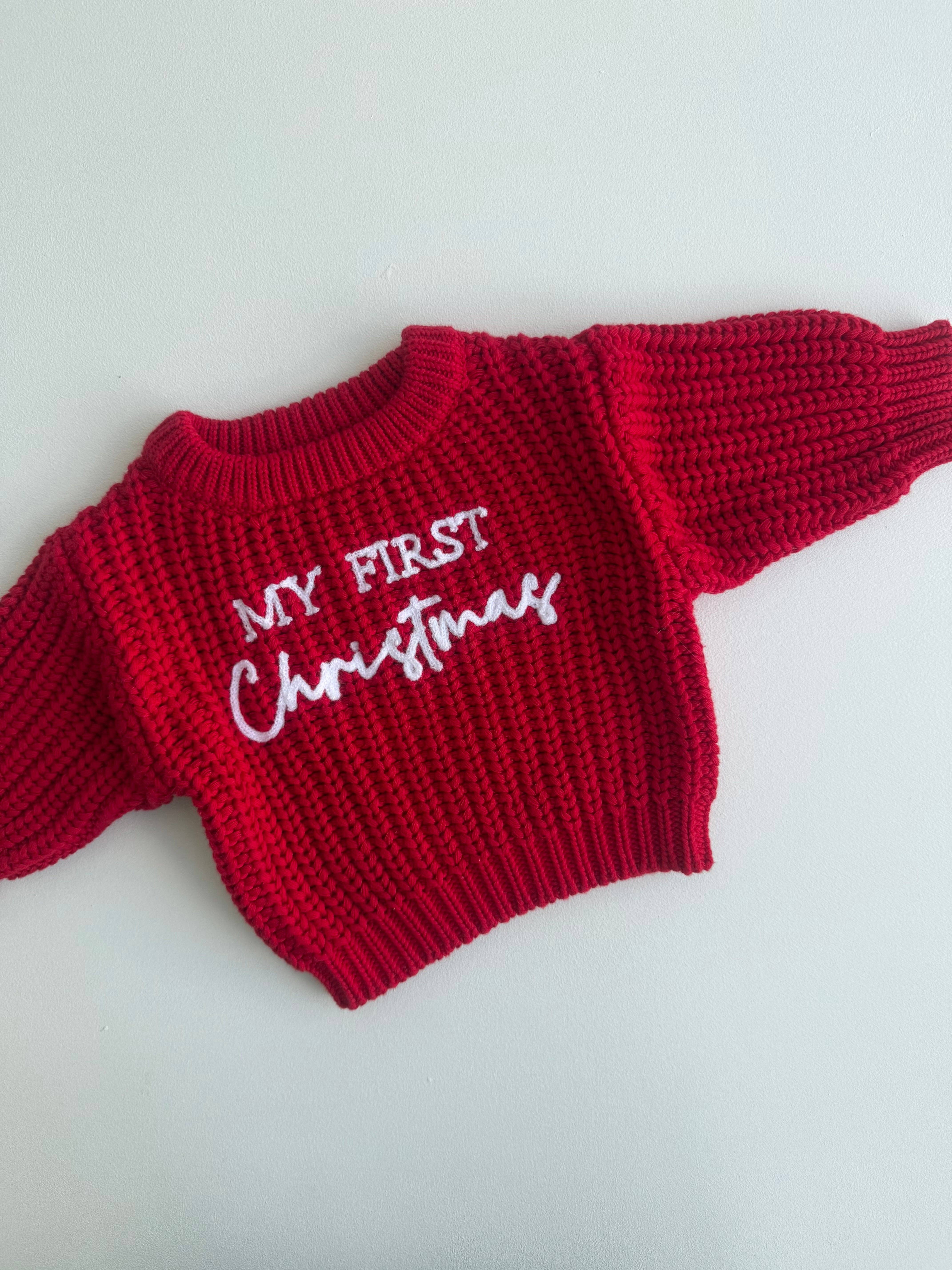 Petite + Co - Wholesale Knit Sweater - Baby - CHUNKY KNIT JUMPER | RED - MY FIRST CHRISTMAS2