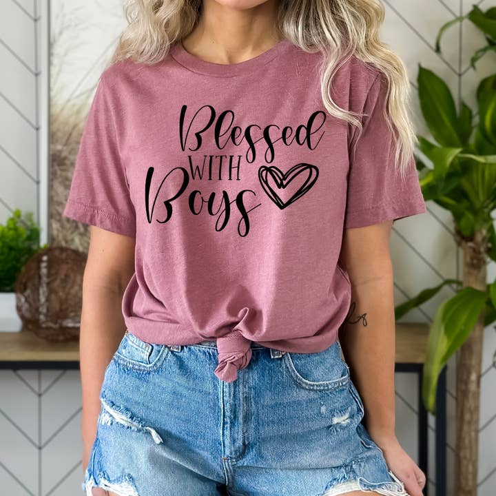 Blessed With Boys Mom Graphic Tee for wholesale by FAMS design