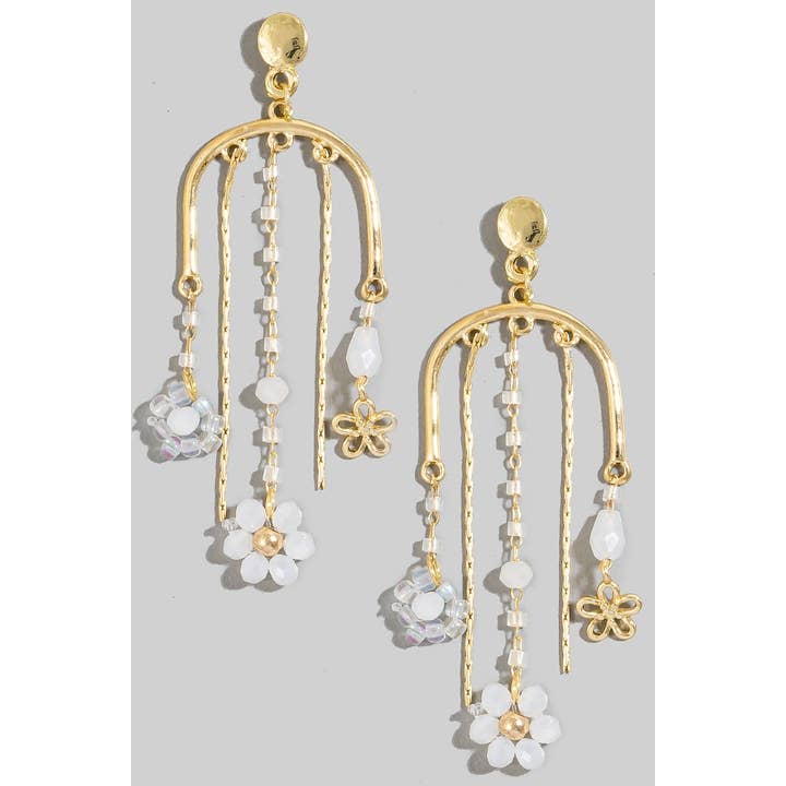 The Looks by Fame Accessories - Wholesale Dangle Earrings - Intricate Beaded Flower And Chains Dangle Earrings
