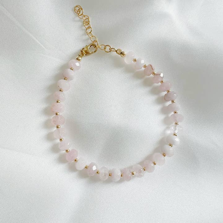 Rosalie Rose Quartz Pink Gold Filled Beaded Bracelet for wholesale by True by Kristy Jewelry