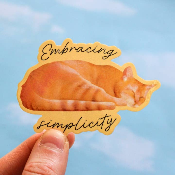 Embracing Simplicity Sleeping Cat Vinyl Sticker for wholesale by Doctor Scribble