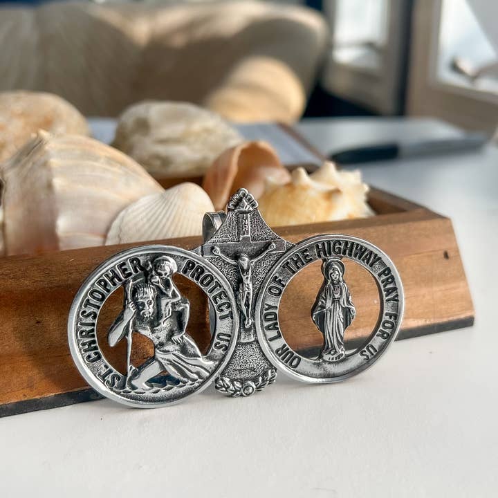 Abbey & CA Gift - Wholesale Car Decorative Charm - Unisex - St Christopher & O L of Highway Visor Clip