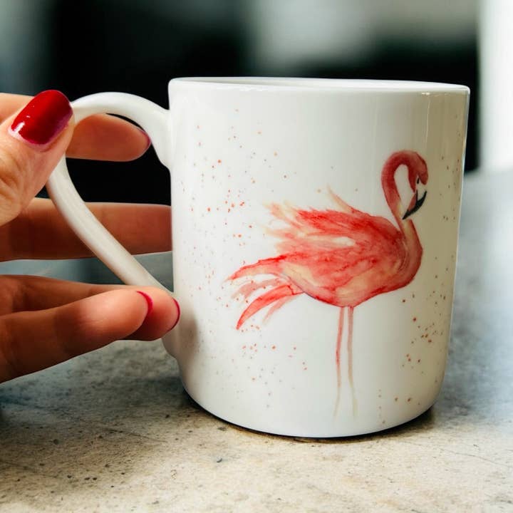 Flamingo Mug, Lady in Pink, Flamingo Design, Fine Bone China Mug - by Sarah Epsom for wholesale by Sarah Epsom