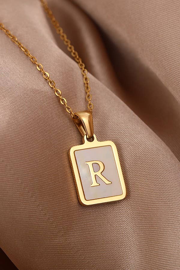 JOSSLYN by wall to wall - Wholesale Pendant/Charm Necklace - MOP  INITIAL STAINLESS STEEL TARNISH FREE NECKLACE | 40NK31418