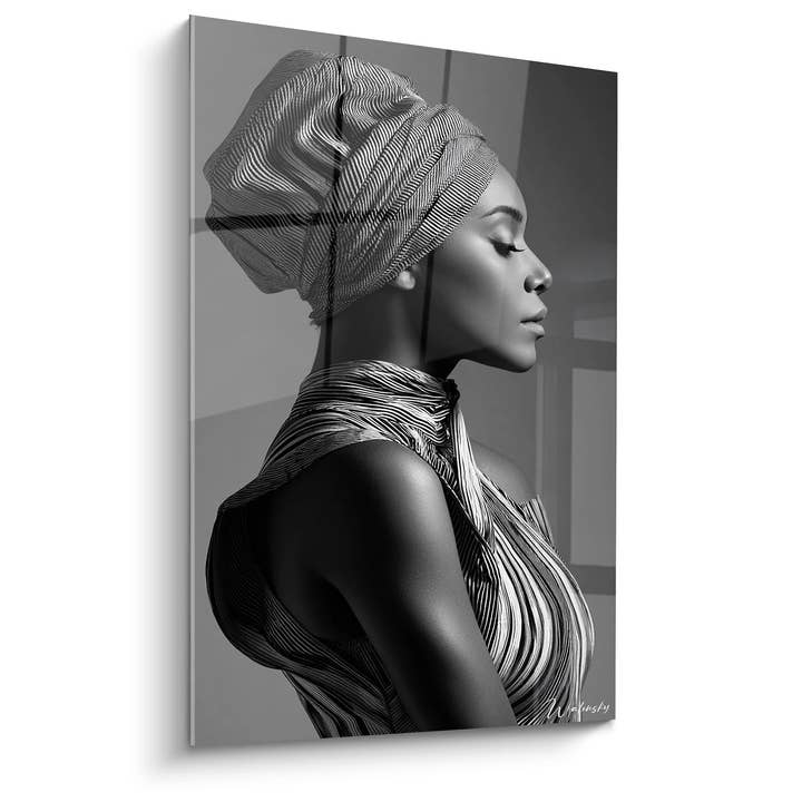 Quadro Mulher Africana com Turbante - Retrato Elegância - Edição personagens preto e branco por atacado de Walensky