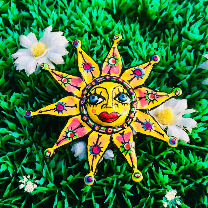 Spilla «grande sole rosa/arancione» per la vendita all'ingrosso da parte di LOUP GAROU BIJOUX