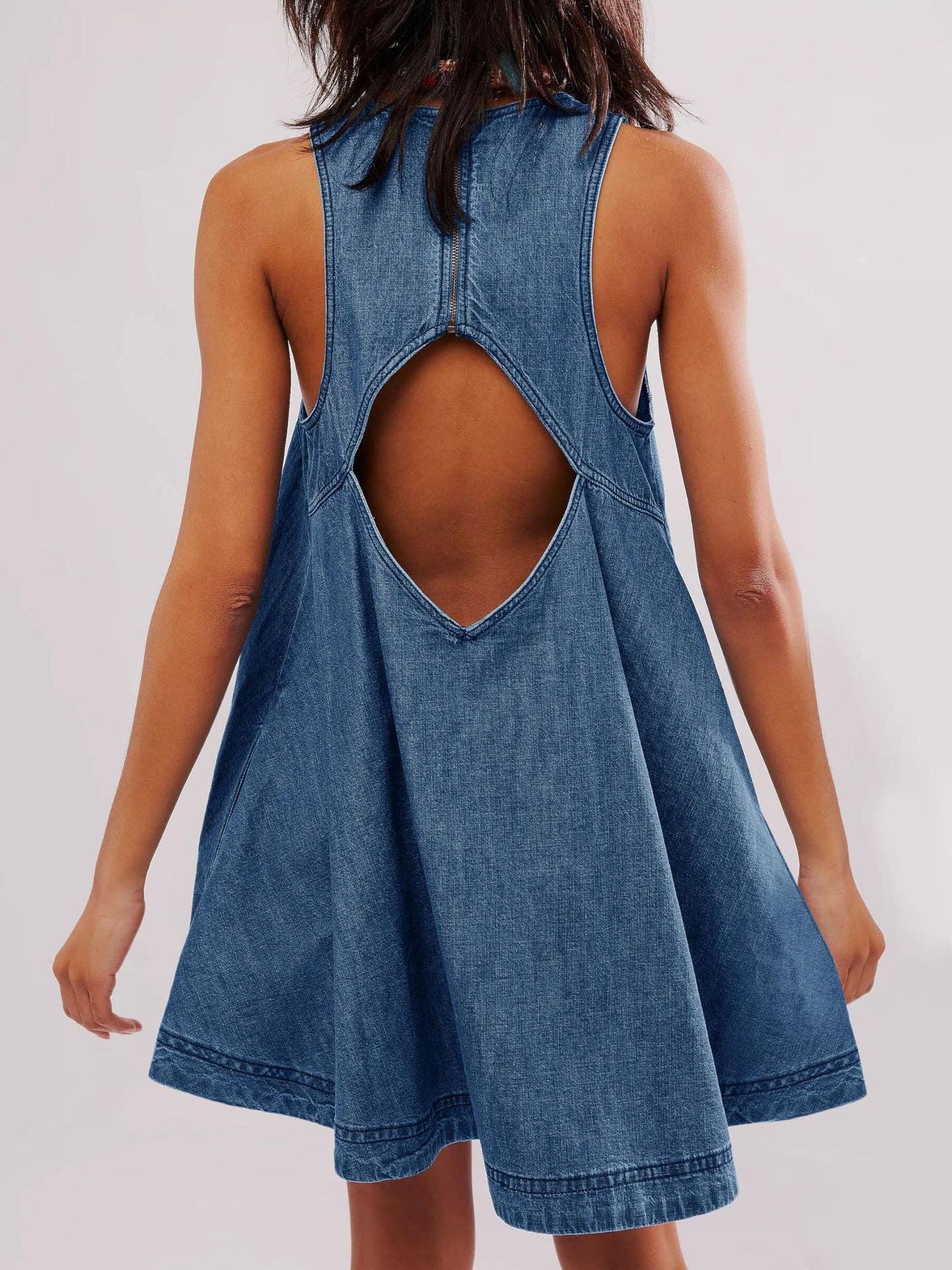 Dipped Shop - Venta al por mayor Vestido - Mujer - Vestido Mini Sin Mangas con Cuello Redondo de Denim DP25A5316