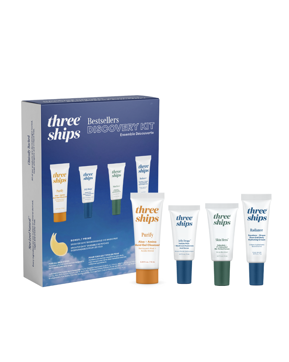 Three Ships (No Duties | Ships from US/CA | USMCA Compliant) - Wholesale Facial Care Set/Kit - Best-Sellers Discovery Kit6