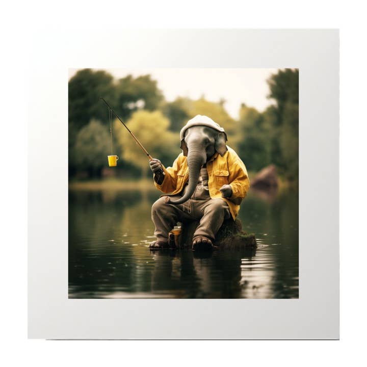 Photography Collage Elephant Fishing Art Print for wholesale by Artificial Ink