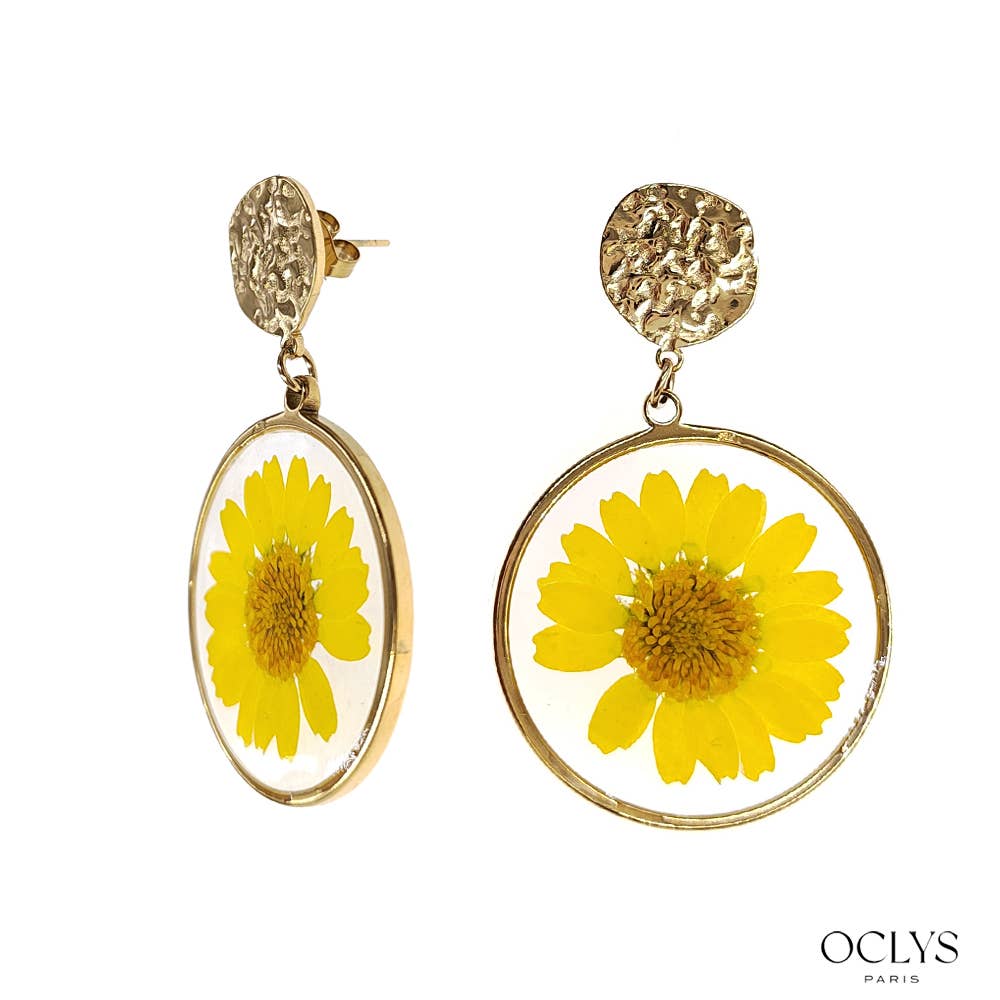 Oclys - Wholesale Dangle Earrings - Dried flower earrings in gold stainless steel resin1
