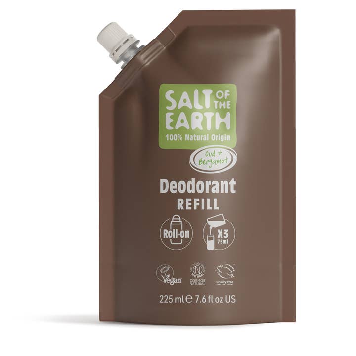 Oud & Bergamot Roll-On Refill Pouch 225ML for wholesale by Salt of the Earth