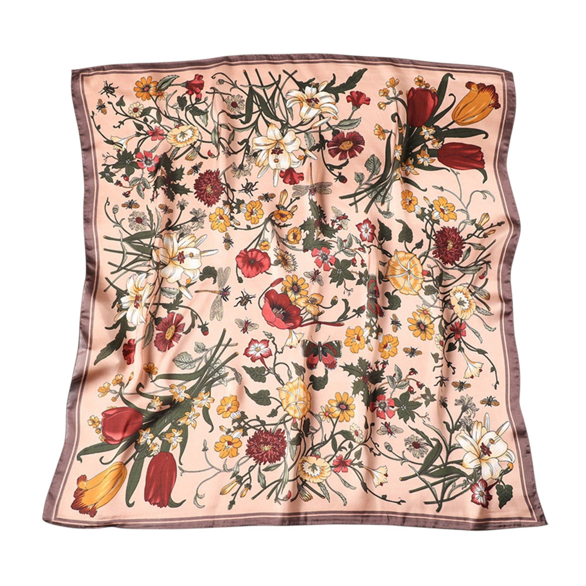AK Brand – wholesale Scarf – Women&#x27;s – Satin Floral Print Square Scarf with Elegant Vintage Inspire3