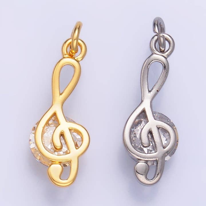 Colgante de Nota Musical Clave de Sol con Circonita Cúbica Relleno de Oro de 24K en Oro y Plata | W890 para venta al por mayor de Aim Eternal