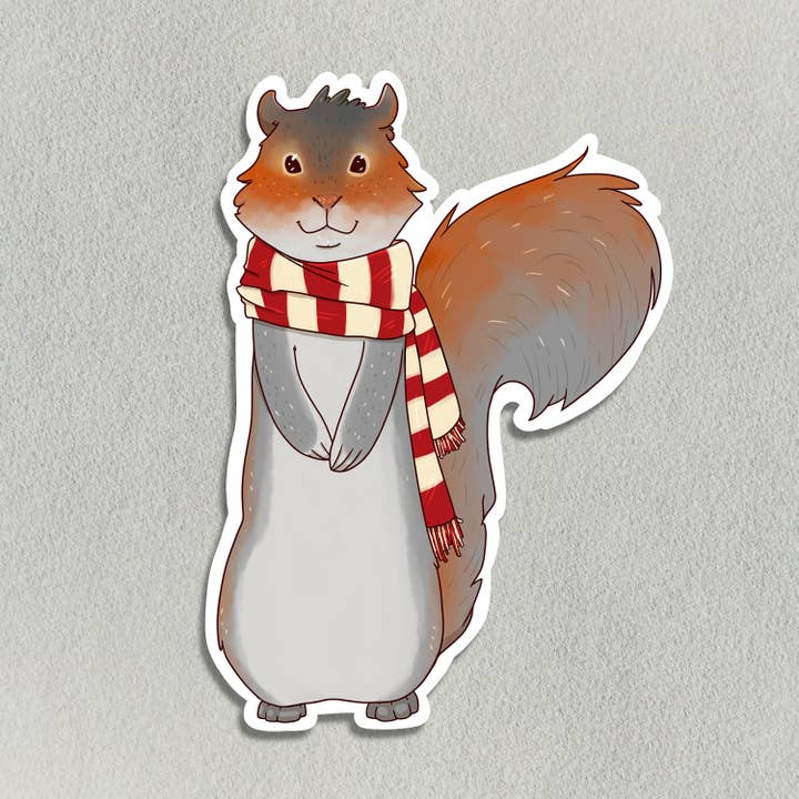 Adesivo scoiattolo che indossa una sciarpa invernale per la vendita all'ingrosso da parte di Salt Birch