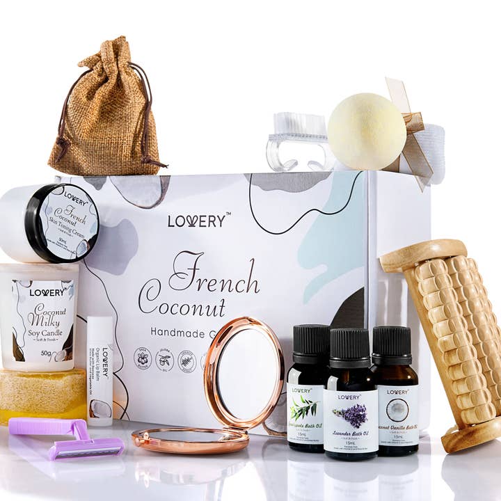 Lovery – wholesale Bath & body set – Bath Gift Set, 20pc French Coconut Aromatherapy Handmade Box