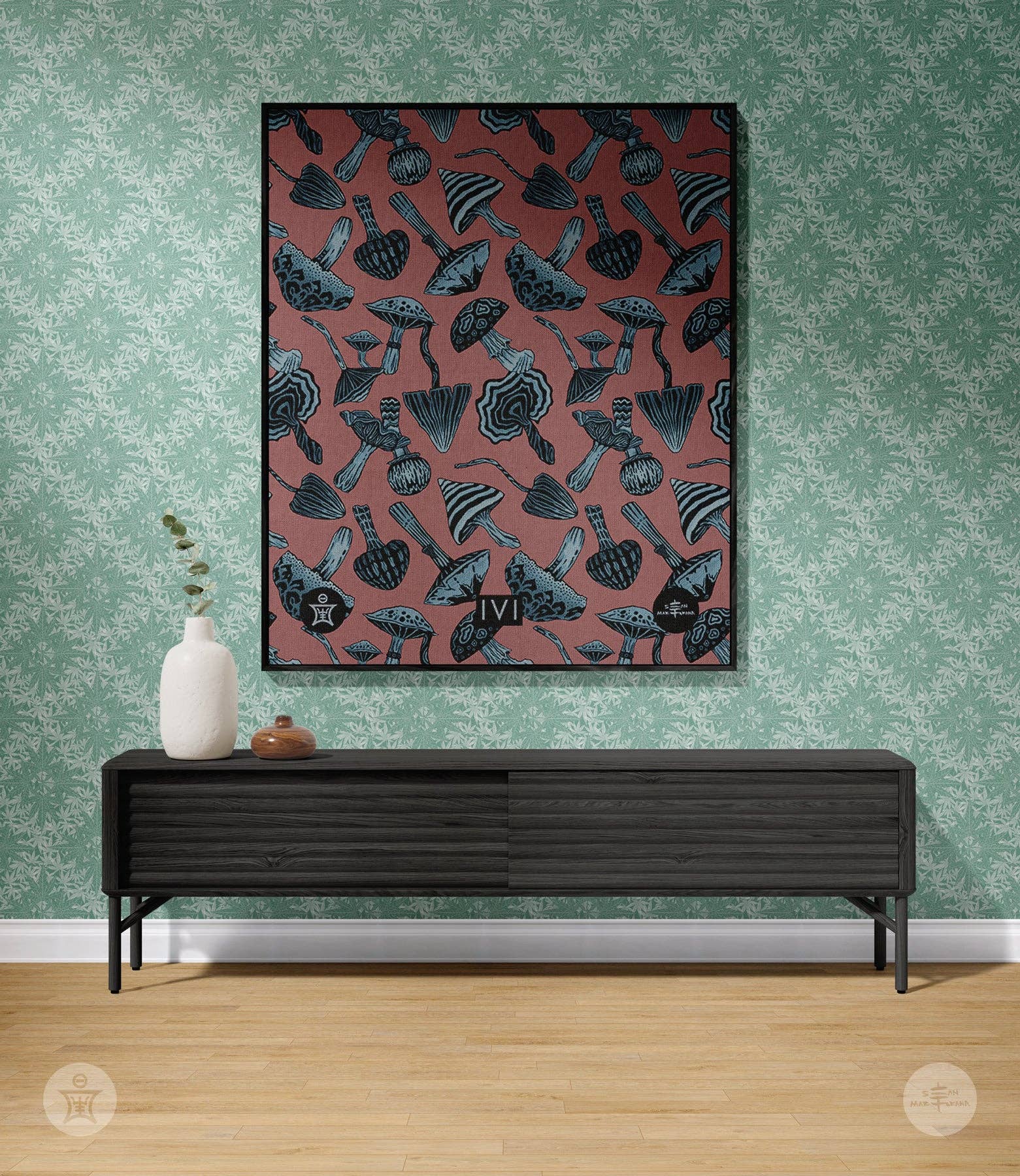 Sean Martorana - Wholesale Throw Blanket - IVI - Mushroom Jacquard Woven Blanket - Blue Pink5