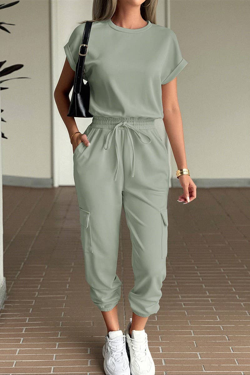 NINEXIS - Wholesale Top & Pant Set (NOT Loungewear) - Women's - CWSTB00444_SOLID CASUAL SHORT SLEEVE TEE & SHORTS SET2
