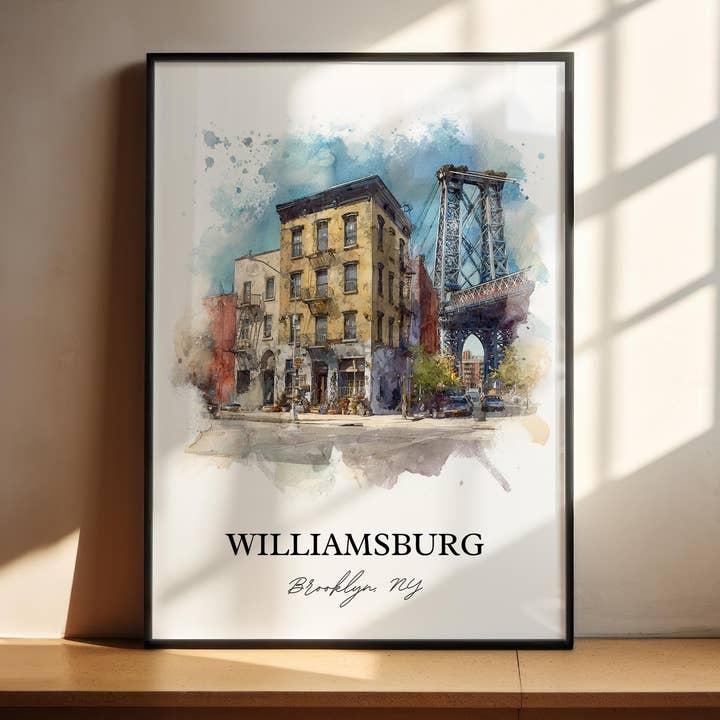 Williamsburg Brooklyn Wall Art, Williamsburg Print, Brooklyn Watercolor, Brooklyn Gift, NYC Travel Print, Travel Poster, Housewarming Gift for wholesale by Premium Travel Art