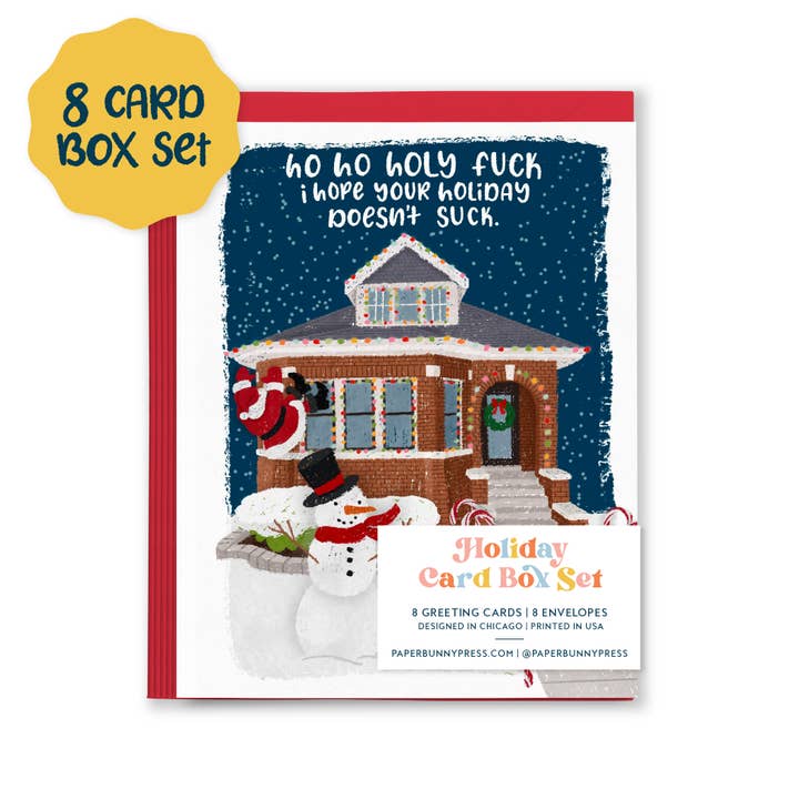Ho Ho Holy Fuck Funny Holiday Box Set - Set of 8 Cards for wholesale by Paper Bunny Press