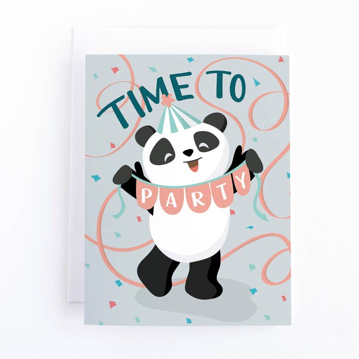 Zeit zum Feiern! Geburtstagskarte für Panda-Kinder für den Großhandel von Pedaller Designs