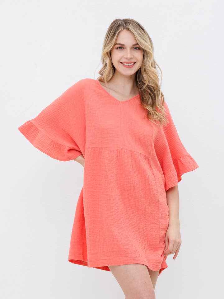Cotton Gauze Ruffle Sleeve Dress for wholesale by Dolly Jolly