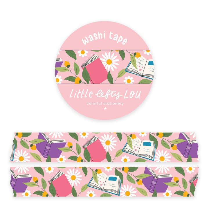 Little Lefty Lou - Wholesale Washi Tape - Books And Flowers Pink Washi Tape