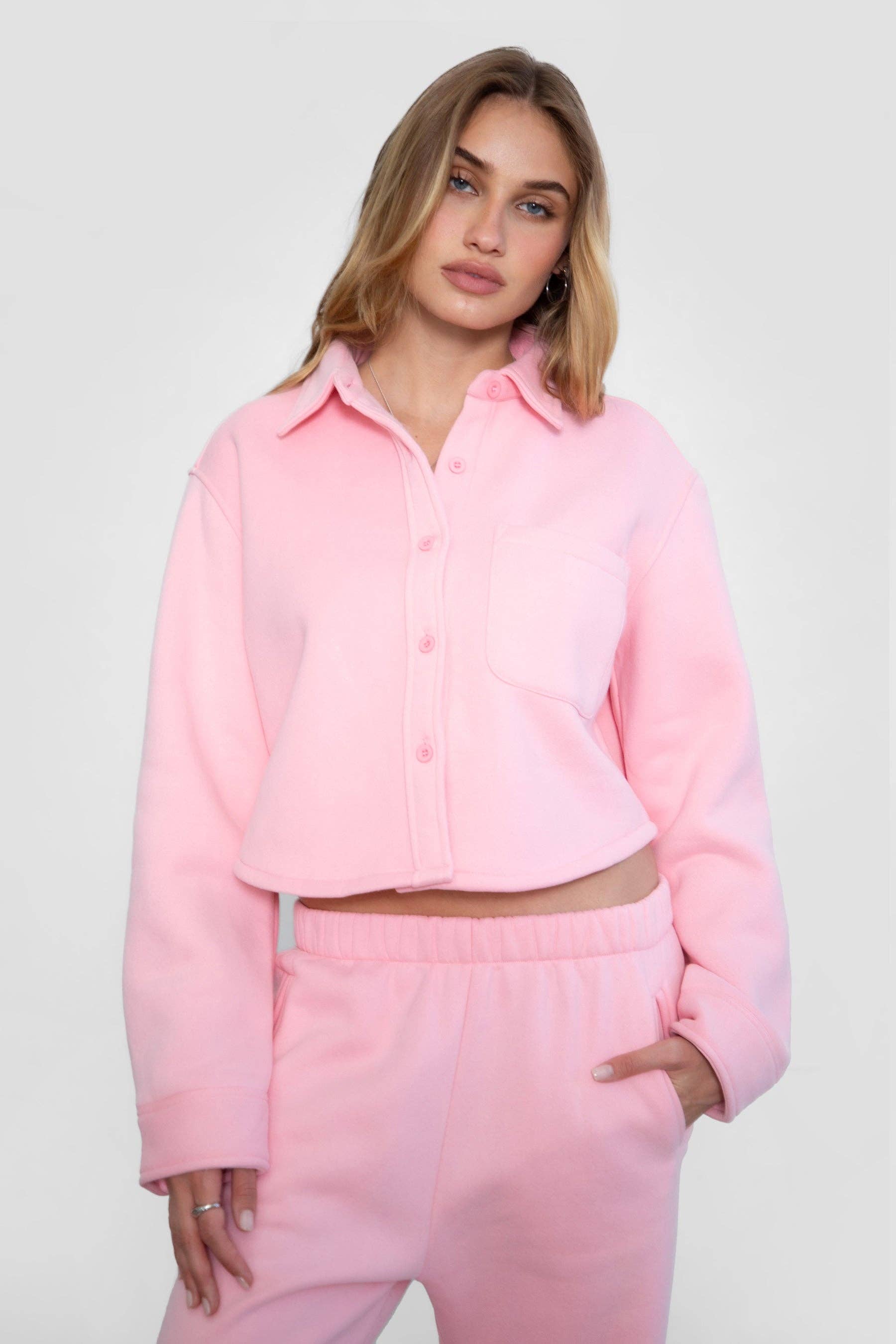 TICTOC - Wholesale Shirt Jacket/Shacket - Women's - JENNIE  Plush Fleece Lounge Cropped Button Shirt Shacket11
