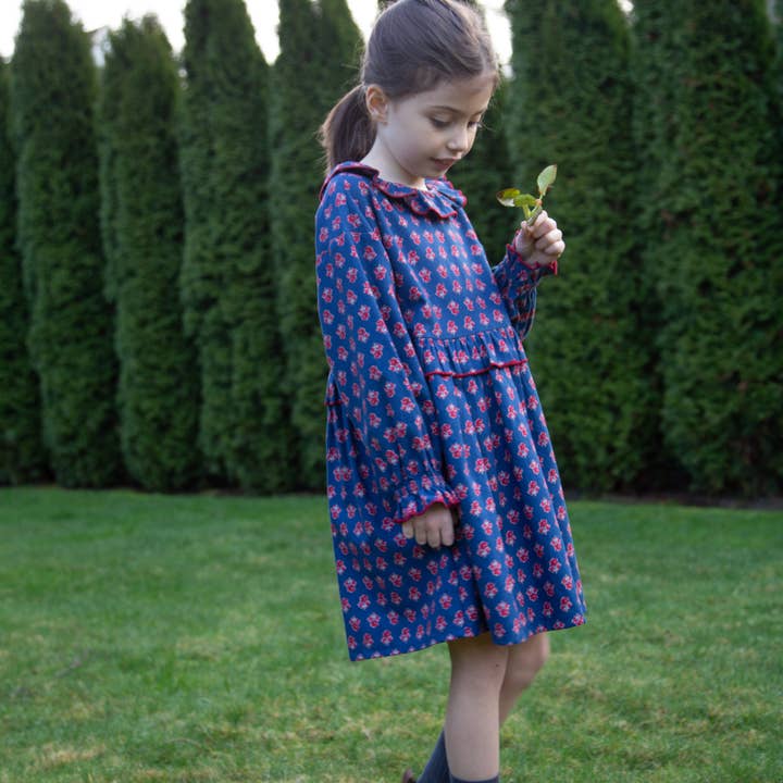 Girls' Ruffle Collar Dress in Long Sleeves | Red and Navy for wholesale by Beet World