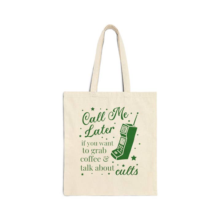 Natural Funny Cult History Tote Bag for Bookish Coffee Lover for wholesale on Faire