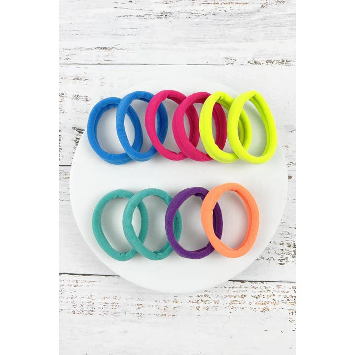 ASSORTED 10 PIECES SET BRIGHT COLOR ELASTIC HAIR TIE SET for wholesale on Faire
