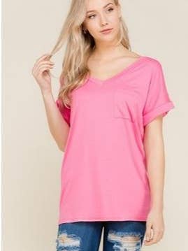 Túnica SI-3953 con cuello en V y manga doblada con bolsillo frontal en el pecho para venta al por mayor de 42POPS