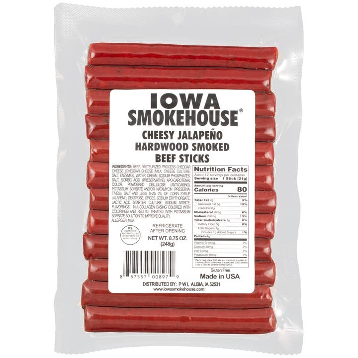 Bâtonnets de bœuf au fromage et jalapeño 8,75 oz (12/caisse) pour la vente par IOWA SMOKEHOUSE