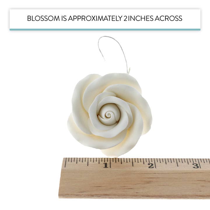 Global Sugar Art - Wholesale Cake/cupcake topper - Classic Tea Rose Sugar Cake Flowers, by Global Sugar Art, Wired, White, Medium4